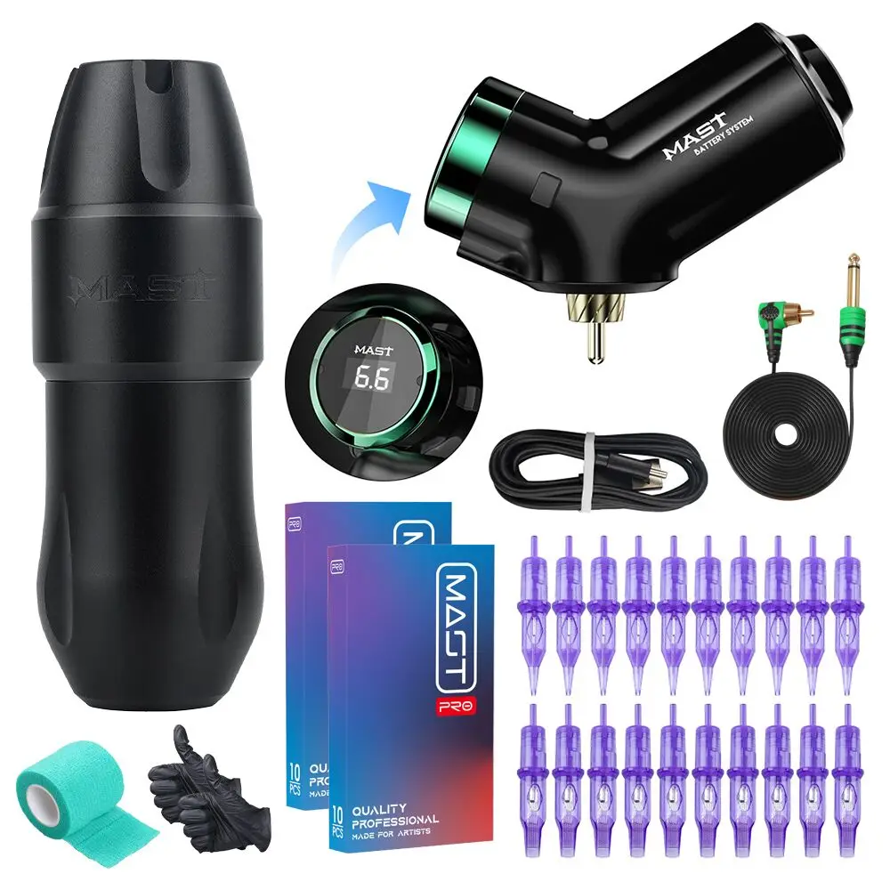 

Mast Tattoo Tour Pro Strong Coreless Motor Short Tattoo Pen T3 L-shape Rechargeable LCD Wireless Battery Permanent Set Makeup