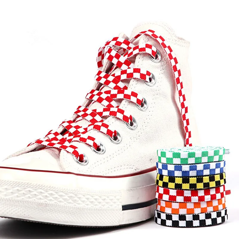 New 1CM Colorful Man Women Flat Black White Grid Shoe Laces Polyester Printing Checkered Ribbons Shoelaces Mosaic Shoelaces