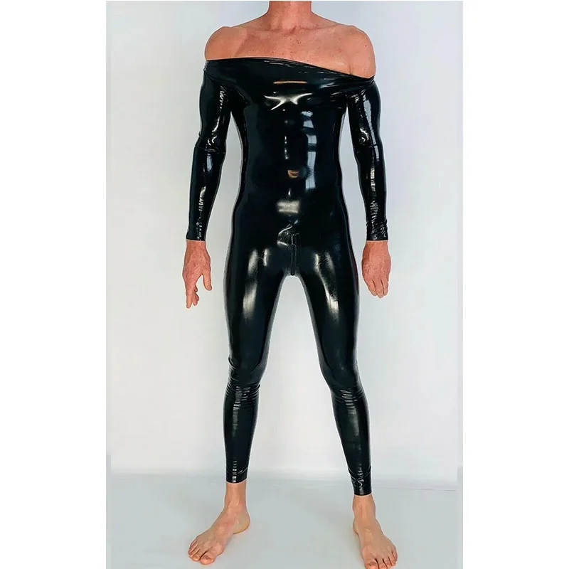 

Handmade Men's Neck Entry Latex Catsuit Black with Crotch Zipper Rubber Gummi Bodysuit