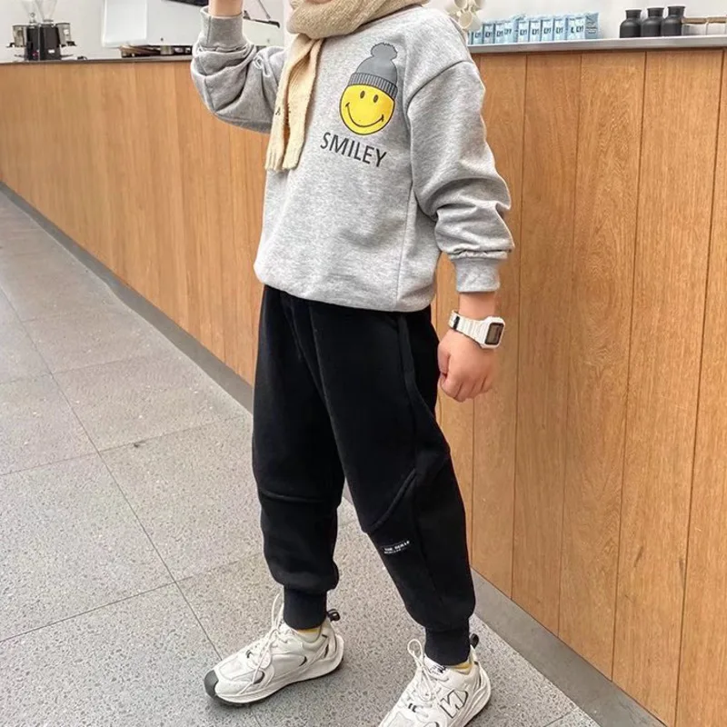 

Children Boys Summer Single Layer Sports Pant Casual Versatile Temperament Solid Grey&Black Solid Color Trousers Cotton