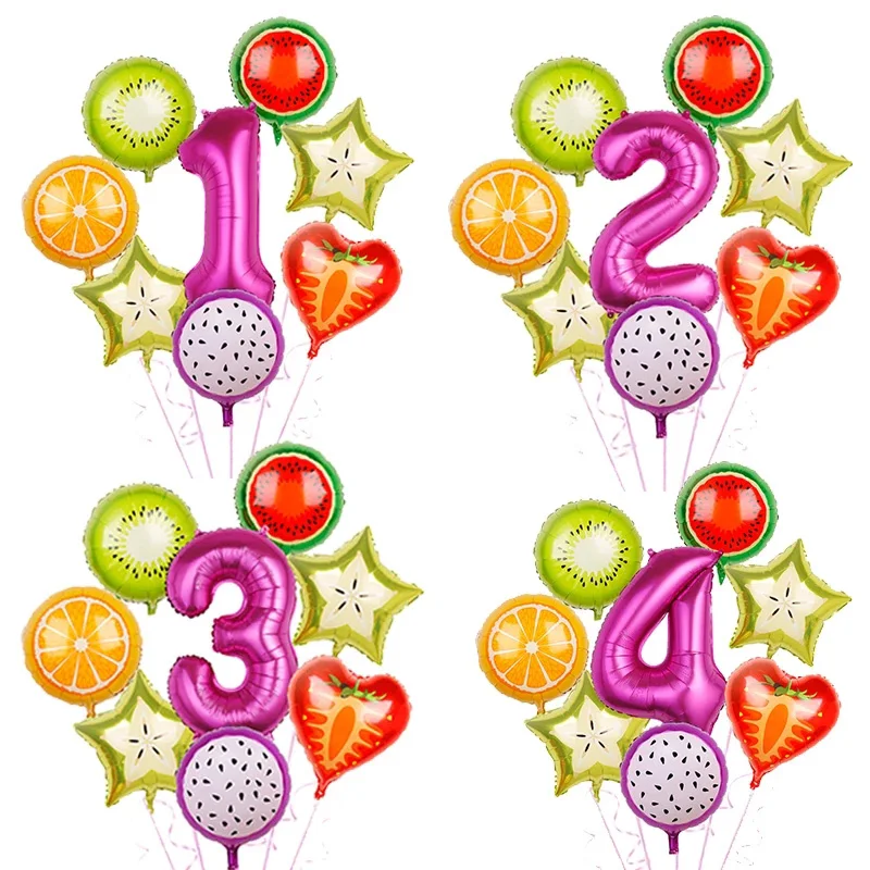 8pcs Fruit Foil Helium Balloon 18'' Watermelon Kiwi Strawberry Orange Pineapple Ball Summer Party Decoration Supplies Kids Toy
