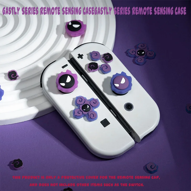 

Kawaii Pokemon Gastly Cartoon Character Luminous Switch Oled Gamepad Rocker Hat Button Protective Case Delicate Cartoon Around