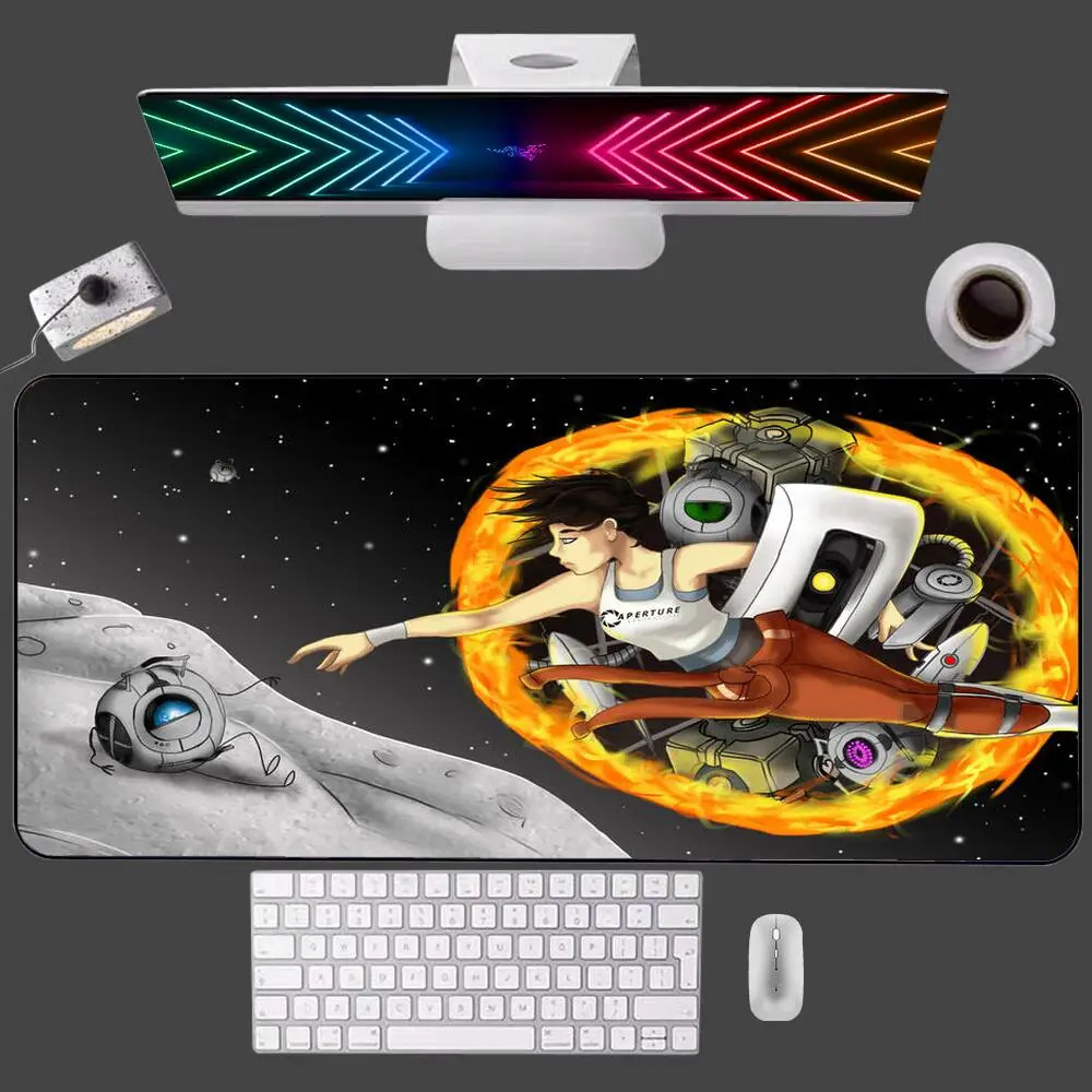 Portal 2 Black Anime Mouse Pad 100x50 Large PC Gamer Gaming Accessories Mousepad Computer Keyboard Office Desk Mat Carpet Table