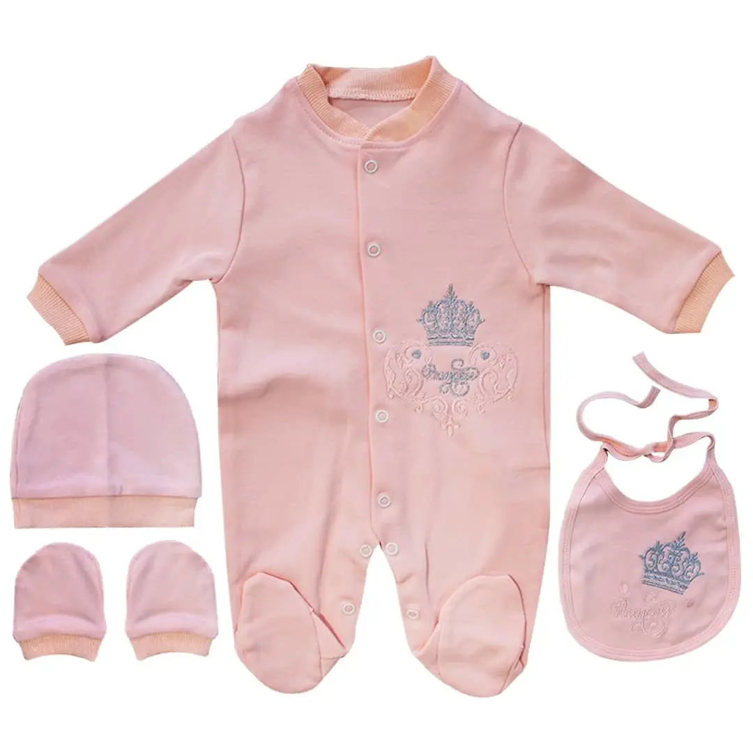 

Baby girl Princess Crown Embroidered Dented Gloved Powder Jumpsuit