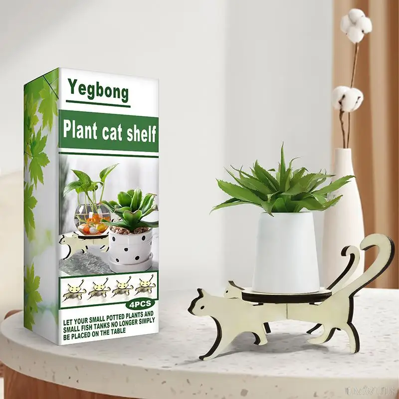 

1/4Pcs Wooden Cat-Shaped Plant Flower Stand Cat Flower Rack Home Plant Decoration Bracket Container Sweet Home Living Room Decor