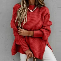top womens sweater unique pattern half high collar autumn winter pure color thick pullover for daily wear