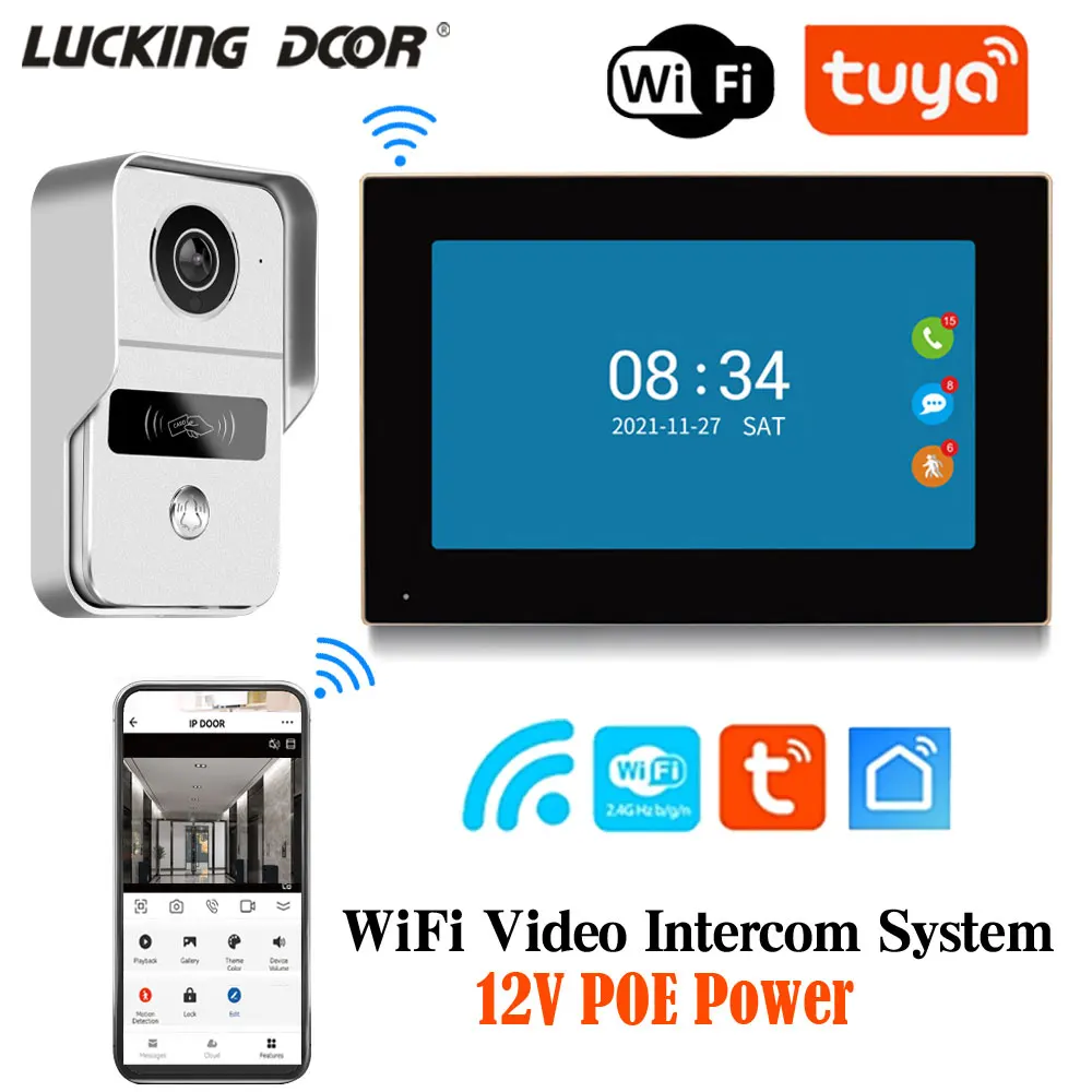 IP Wired Wifi Video Intercom System Kits Door Phones Tuya App For Villa Apartment POE Video Doorbell IR night Vision Doorphone