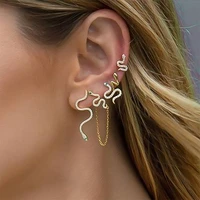 rhinestone crystal snake earrings women gold color vintage goth punk stud earrings set 5pcs piercing gothic jewelry accessories