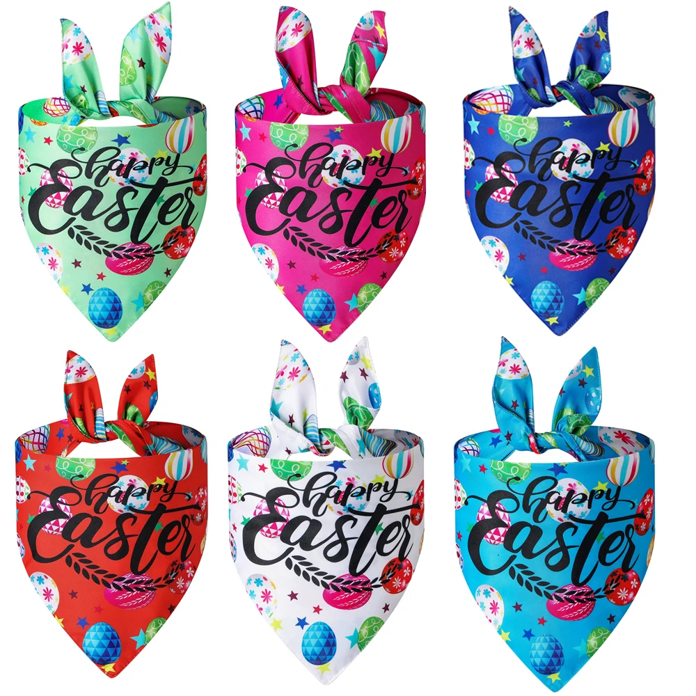 

6 Colors Easter's Day Dog Bandana Colorful Eggs Cute Pet Medium Large Dogs Bibs Scarf Pet Accessories Reversible Pet Scarves