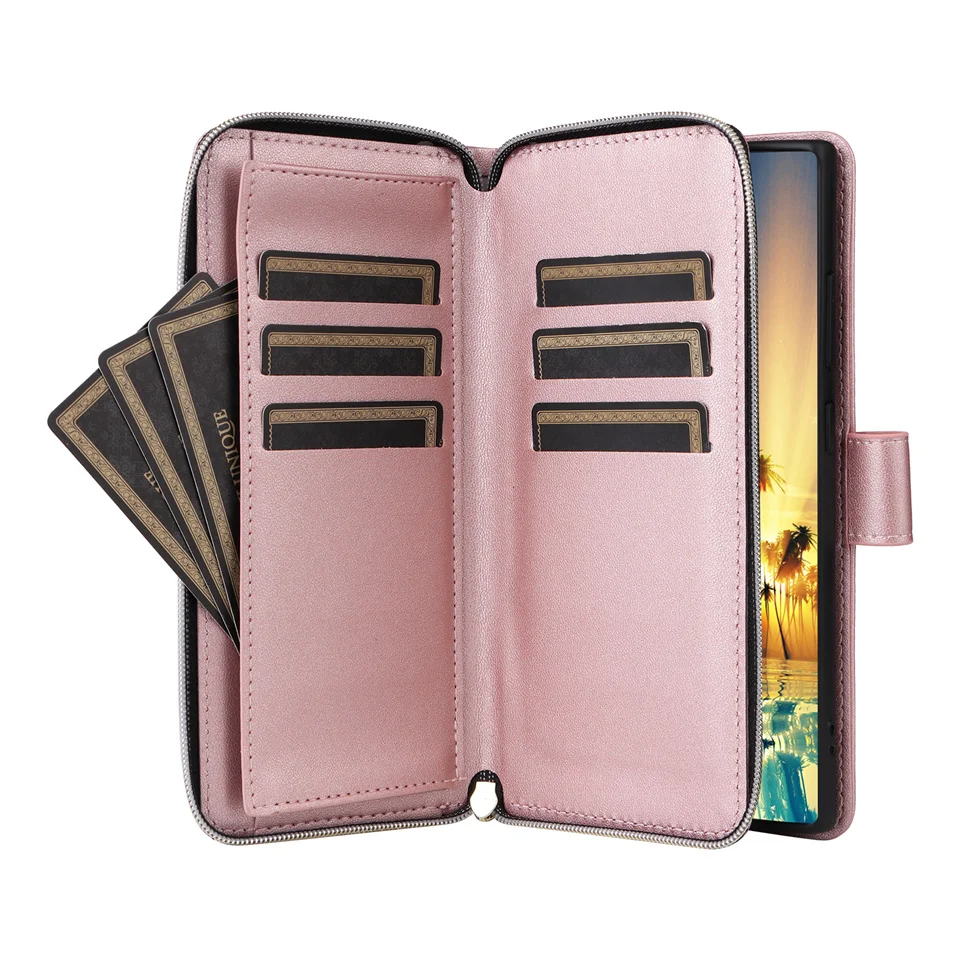 Кожаный чехол-книжка на молнии для Samsung Galaxy S24 Ultra S23 Plus S22 S21 FE