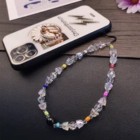beaded wrist lanyard transparent pendant key lanyard mobile phone lanyard short crystal beads personality handmade lanyard