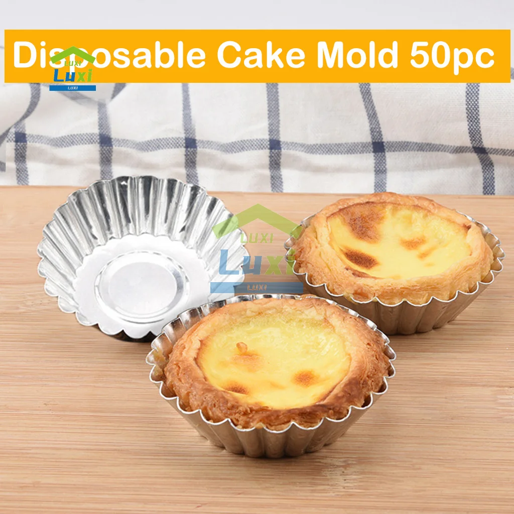 

50pcs/lot Cake Egg Tart Mold Flower Shape Nonstick Ripple Aluminum Reusable Cupcake High Quality Baking Pasty Moulds Tools