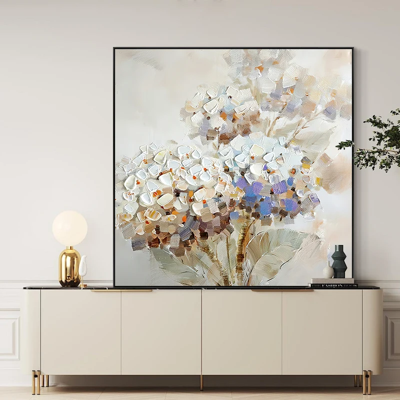 

100% ручная роспись, новый текстурированный дизайн, картина маслом, домашнее украшение на стену, белый цветок, искусство, холст, картина для го...