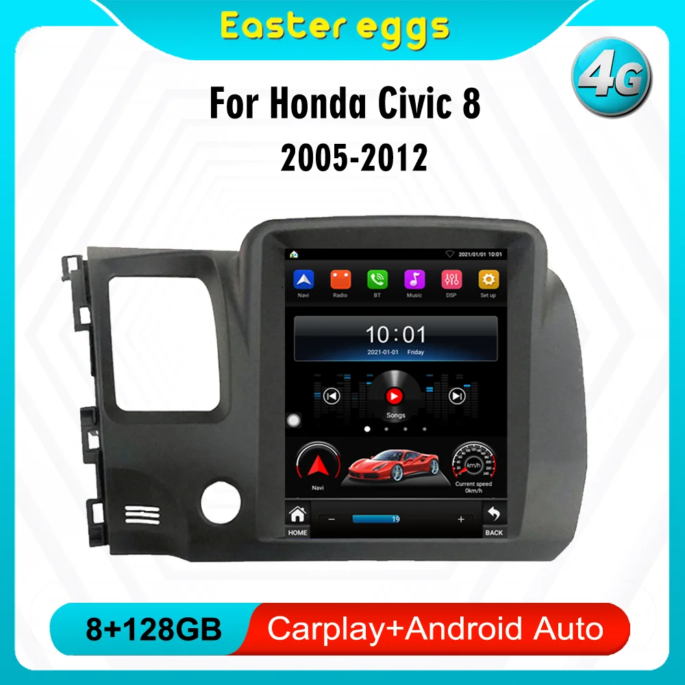 

2 Din Tesla Android 4G Carplay For Honda Civic 8 2005-2012 Car Radio Touch Screen GPS Navigation Multimedia Player Stereo
