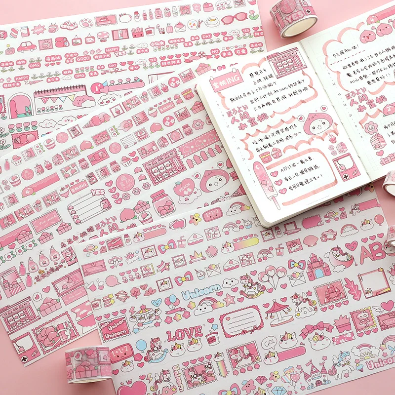 

8 Rolls Pink Shiny Scrub Girl Heart Journal Washi Tape Cute Unicorn DIY Scrapbooking Decoration Masking Tapes Kawaii Stationery