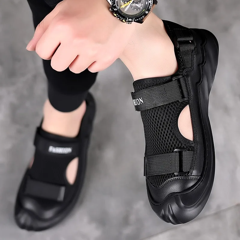 

Sandals Men's 2023 Summer New Leather Breathable Baotou Mesh Outdoor Casual Hole Shoes Tide Roman Non-slip Beach Shoes Men