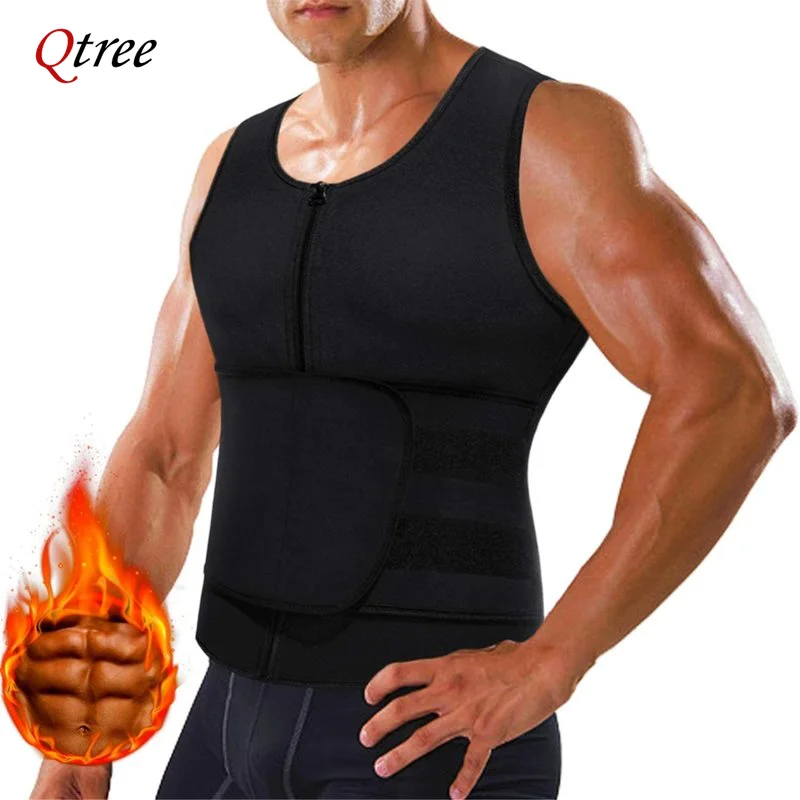 Men Sweat Sauna Vest Waist Trainer Body Shaper Neoprene Tank Top Compression Shirt Workout Fitness Back Support Gym Fitness Suit