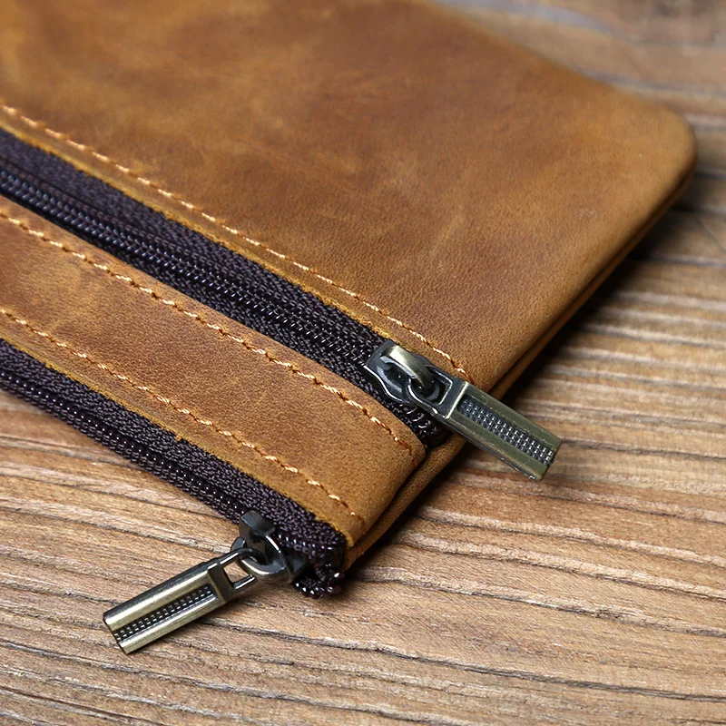 Men's Leather Card Bag Retro Head Layer Cowhide Coin Purse Female Handmade Zipper Wallet Key Bag Driving License Bag