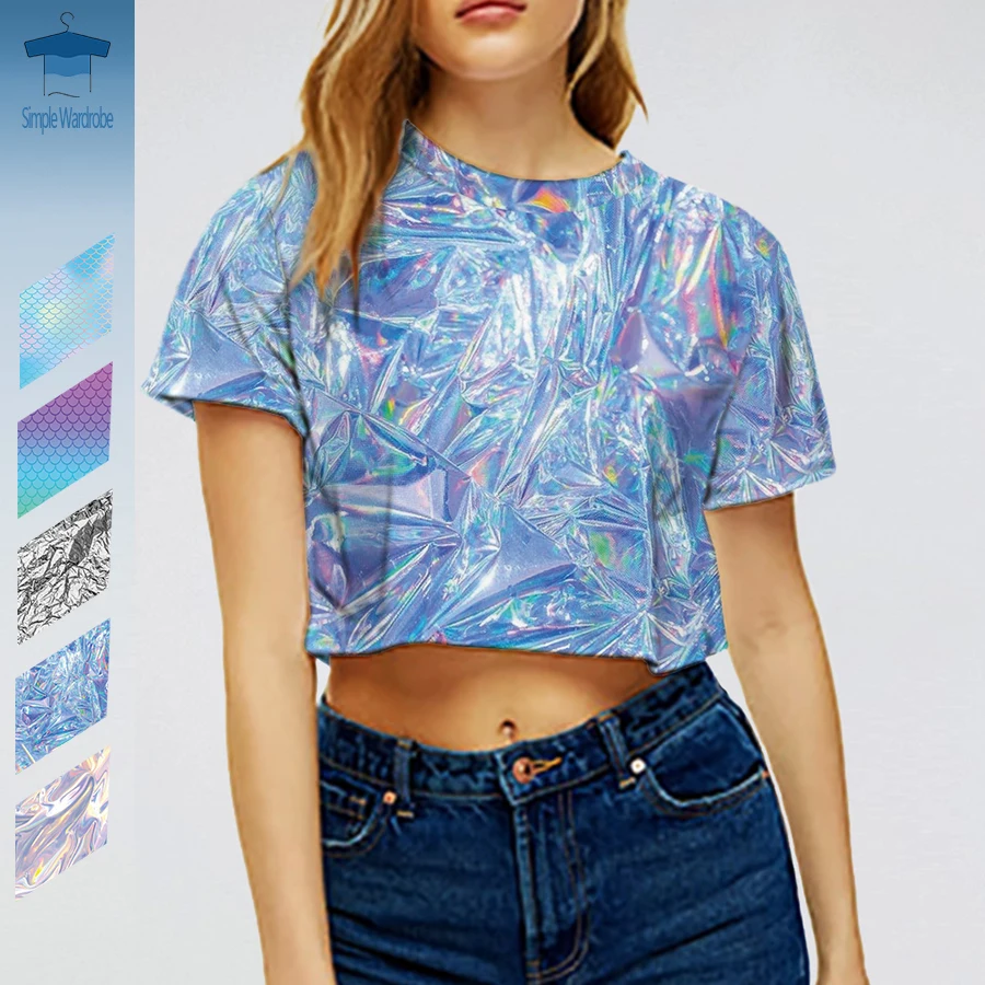 

Яркая одежда для девушек, хит продаж, короткие футболки с рисунком из фольги в стиле унисекс Y2K, короткий топ в стиле Харадзюку, летняя Винтажная Футболка Amekaji