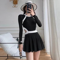 south korean swimsuit womens summer one piece belly covering and thin 2022 new long sleeved student sunscreen swimsuit sexy