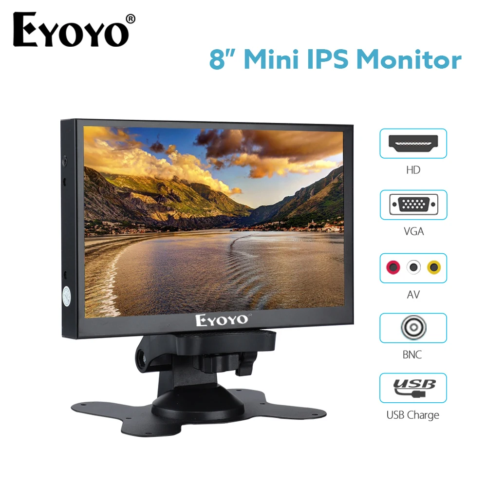 

EYOYO 8" IPS Monitor HDMI LCD Screen Display 1024X768 TFT With VGA/BNC/AV Video port Mini monitor For CCTV PC DVD DVR CCD Camera