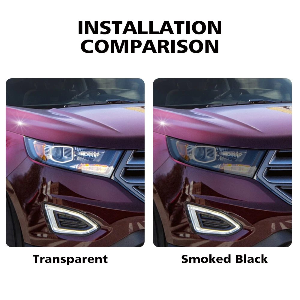 Фото Защитная пленка из ТПУ для фар автомобиля Ford Edge 2015-2023, дымчато-черная, предварительно вырезанная, глянцевая, антицарапийная, комплект для оклейки автомобиля виниловой пленкой №3