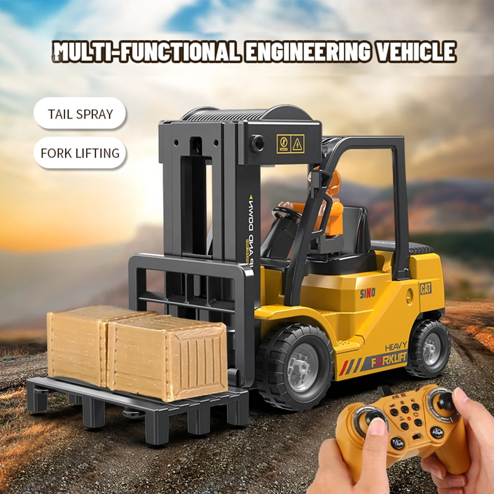 

Rc Forklift Truck 2.4Ghz Remote Control Car Engineering Vehicles Cranes Liftable Spray Simulated Sound Toys for Children's Gifts