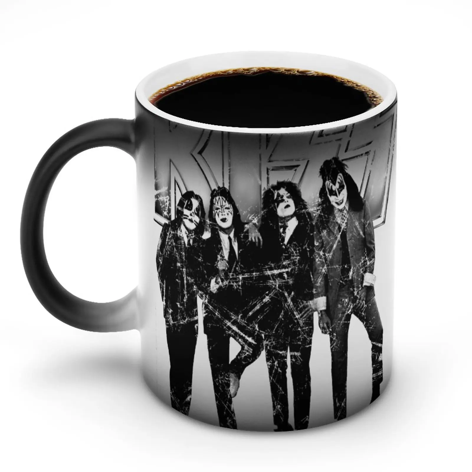 

Кружка с надписью KISS The Band, круглая фарфоровая кружка с надписью Fanart, рок-стрит, певец, латте, меняющиеся цвета, оптовая продажа, чашки