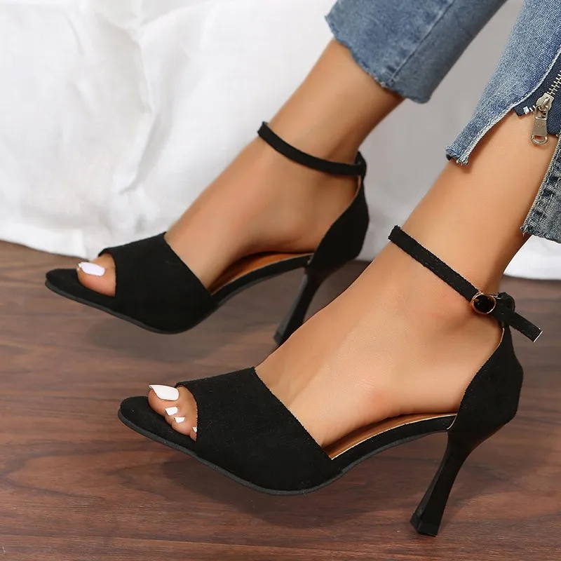 

Open Toe 2022 Summer Luxury Sandals Buckle Strap Espadrilles Platform Suit Female Beige Velvet Shoes Large Size High Heels Peep