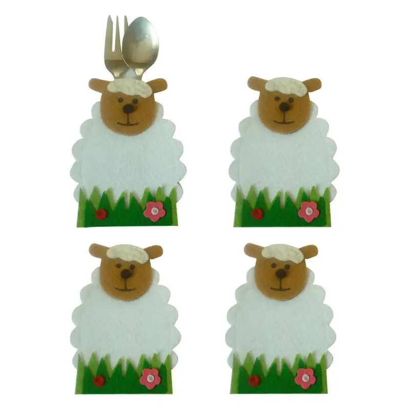 

Pcsset Easter Sheep Flower Design Knife And Fork Bags Tableware Covers Cartoon Cutlery Bags Easter Day Home Decoration