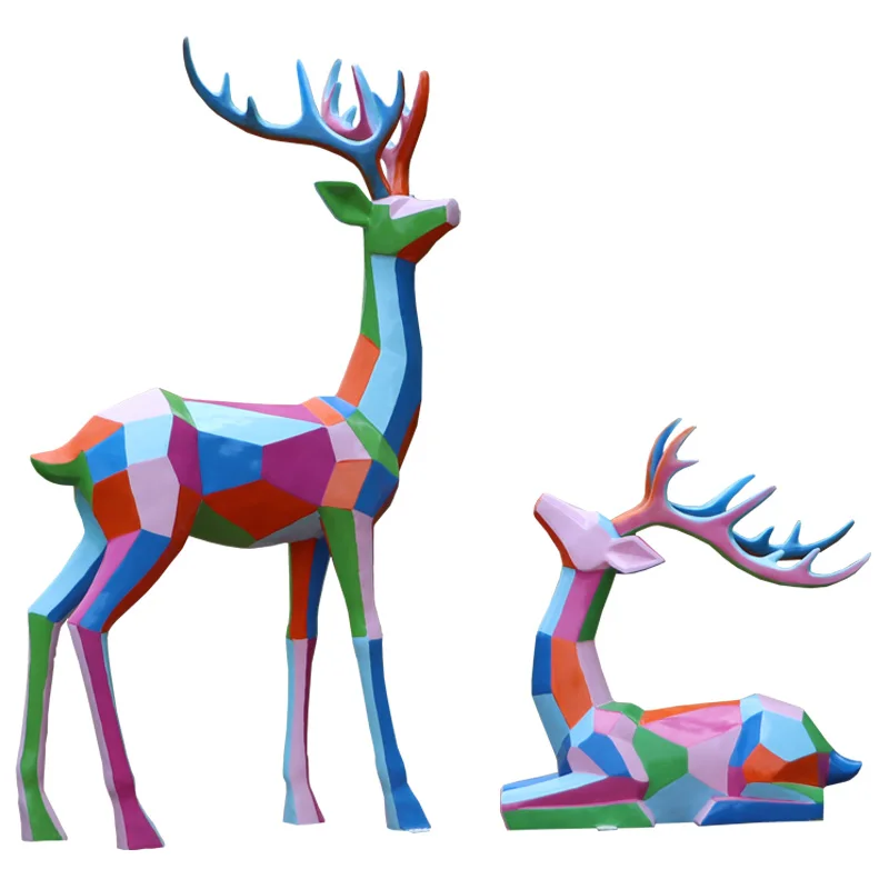 

Garden Landscape Decoration Sketch Outdoor Community Lawn Landscape Decoration FRP Geometric Sika Deer Animal Sculpture