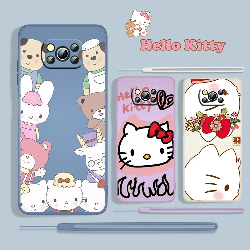 

Anime Hello-Kitty Babys For Xiaomi POCO X3 NFC F3 GT M4 M3 M2 Pro C3 X2 11 Ultra 5G Silicone Liquid Rope Phone Case Fundas Coque