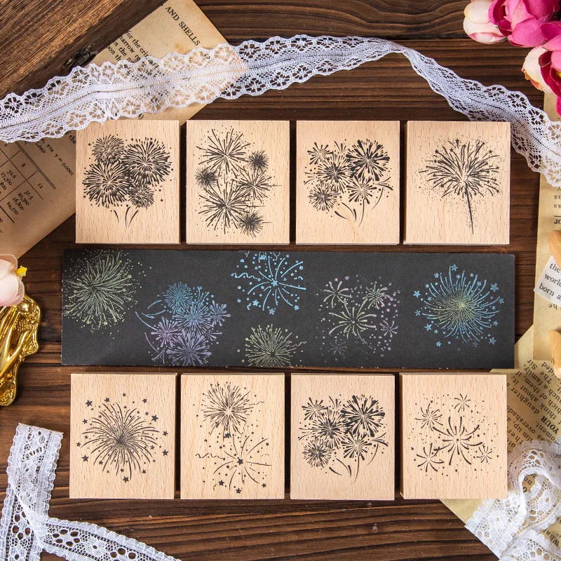 

Retro Splendid Fireworks Decoration Wooden Rubber Stamps for Scrapbooking Stationery DIY Craft Embossing Stamp Journal Planner