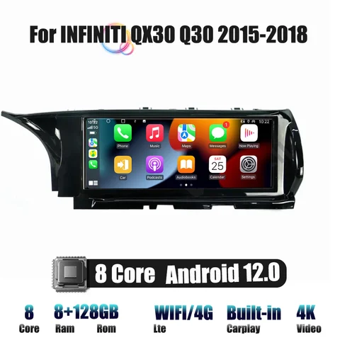 Автомобильный радиоприемник 10,3 дюйма для Infiniti Qx30 Q30, мультимедийный видеоплеер с GPS-навигацией, головное устройство с сенсорным экраном для Carplay, стерео экран