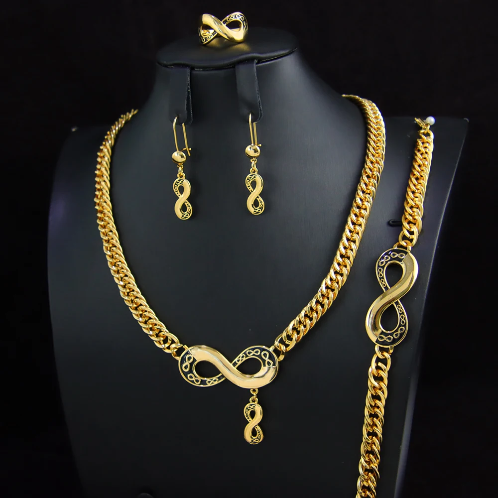 

Middle East Gold Plated Jewelry Set 21k Dubai Africa Ethiopian Punk Personality Wedding Party Necklace Bracelet Sets