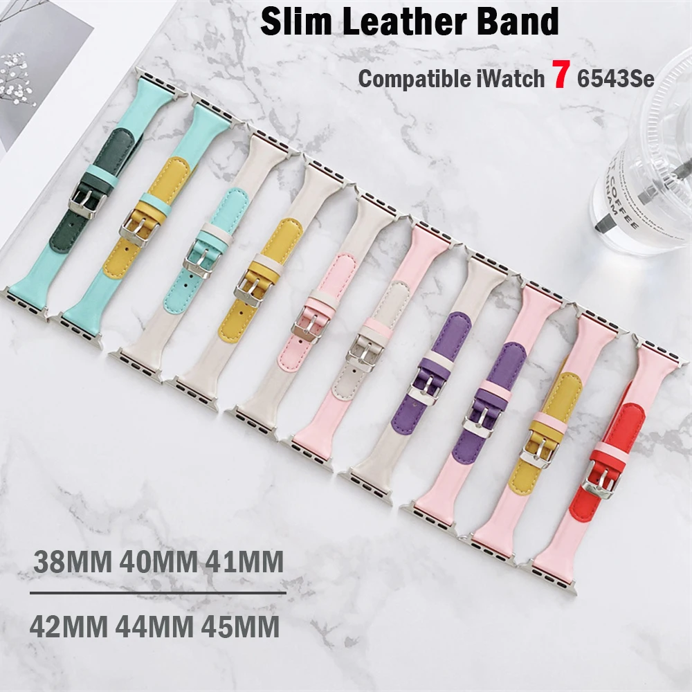 Slim Leather Strap For Apple Watch Band 40mm Series 8 Ultar 7 6 SE 5 4 3 38MM 42MM Bracelet For iwatch 49MM 44MM 41MM 45MM Pink