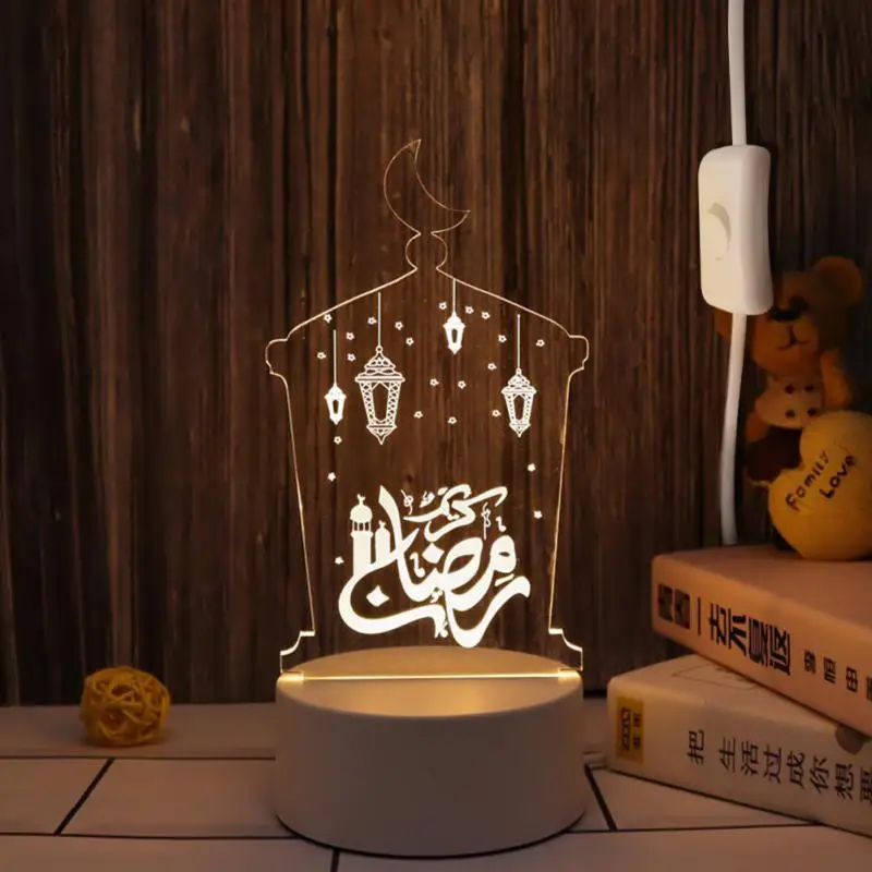 

Creative 3D Night Light Muslims Moon Shaped Wooden Table Lamp Decorative Ramadan LED Desk Lamps Bedroom Atmosphere Lighting