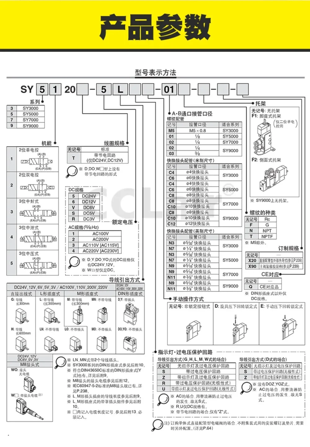 SY5120 Двухпозиционный 5540 Пятиходовой электромагнитный клапан SY5220 5320 5420 5520 5140 5240 5340
