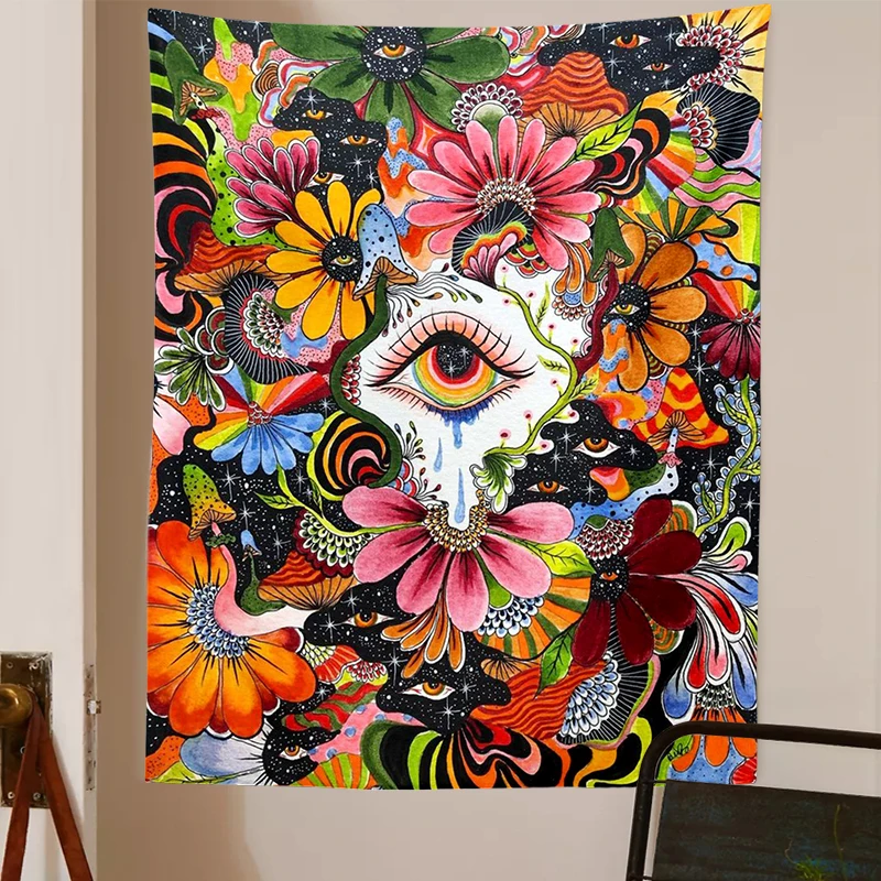 

Psychedelic Flower Eye Tapestry Witchcraft Home Bedroom Dorm Background Decoration Wall Hanging Kawaii Asthetic Room Decor Tapiz