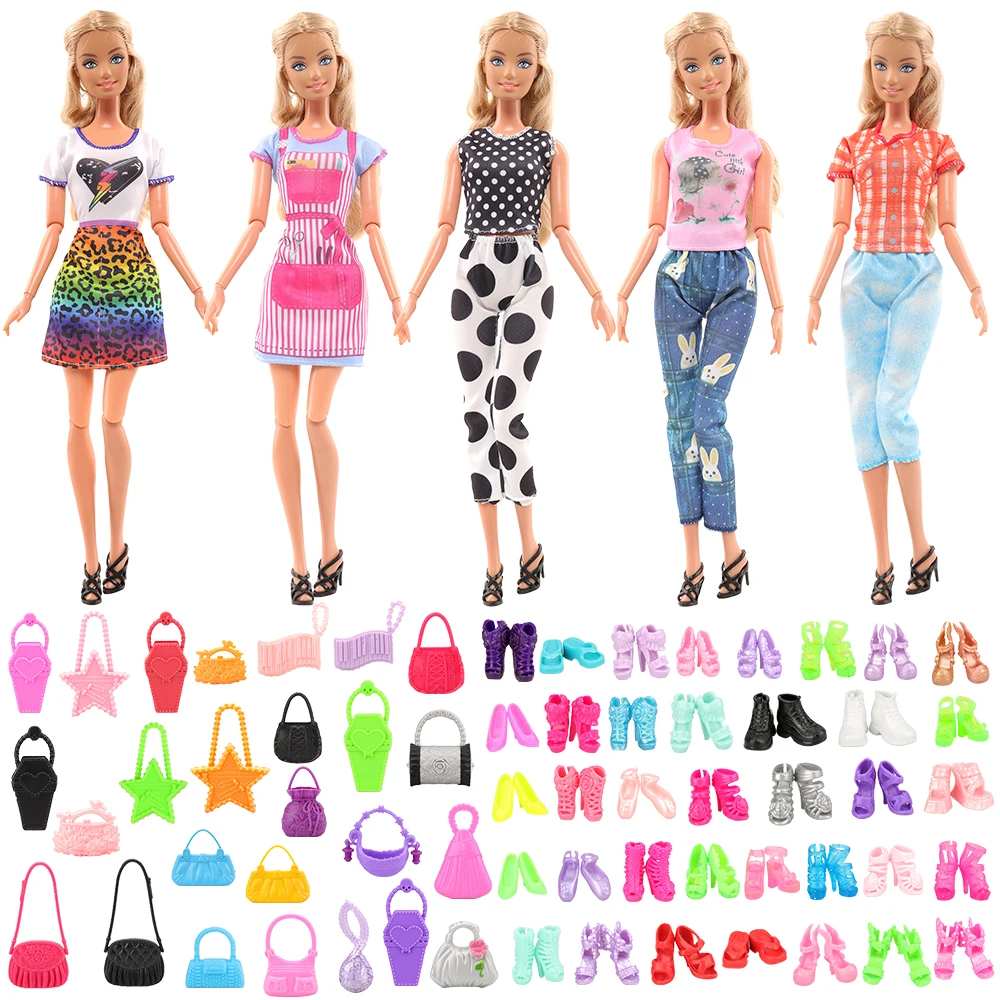 

Модные аксессуары для кукол 22 шт./компл. = 5 костюмов для одежды + 10 туфель + 10 аксессуаров 30 см, детские игрушки для девочек, подарок на день рож...