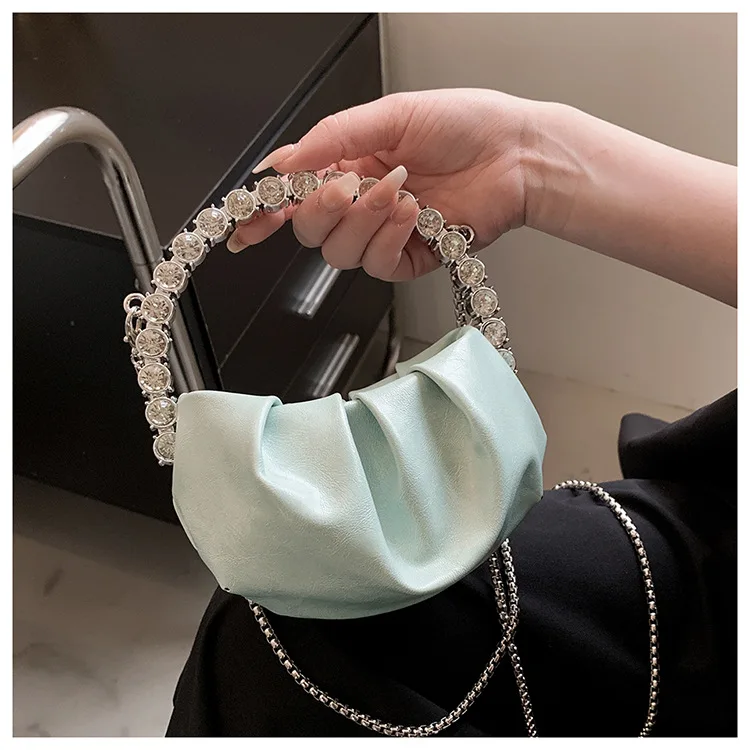 

Bag women's 2022 high-end foreign style niche pleated evening bag diamond-studded hand-held one-shoulder designer messenger bag