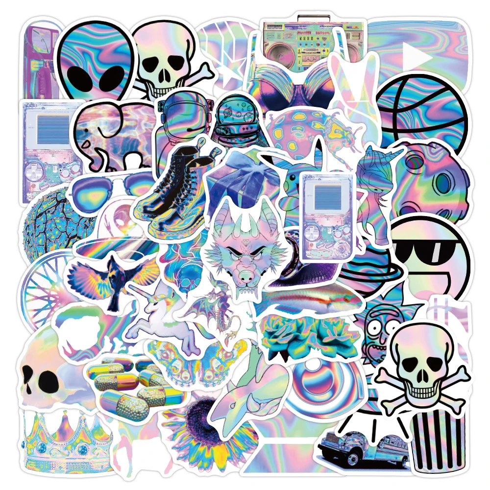 

10/30/50PCS Holographic Laser Cartoon Sticker Graffiti Decoration Suitable for Suitcase Laptop Mobile Phone Sticker Wholesale