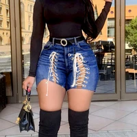fashion girls denim shorts summer 2022 hottest sale zipper hollow out bandage string tassels high waist casual jeans street wear
