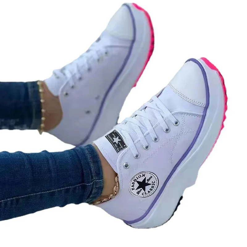 Women Patterned Canvas Sneakers Women's Casual Shoes 2023 Spring Autumn Flat Lace-up Shoes Zapatillas Mujer Chaussure Femme