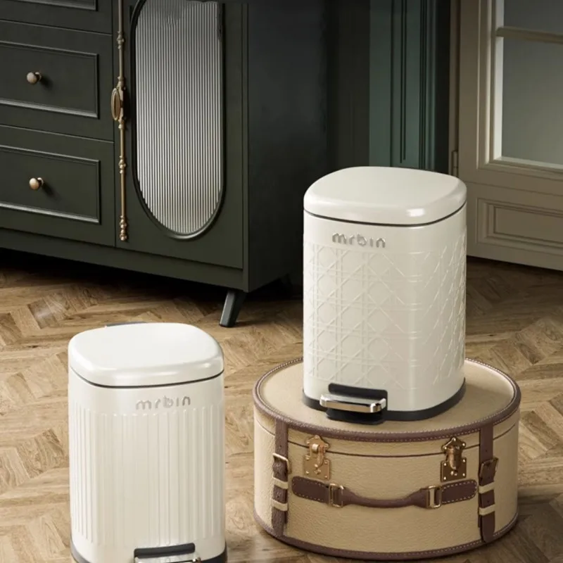 

Stainless Steel Trash Can White Luxury Living Room Press Waterproof Large Nordic Waste Bin with Lid Kitchen lixeira Home Product