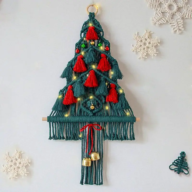 

Christmas Tree Wall Hanging Christmas Decor Tapestry Tassels Bells Snowflake Handwoven Boho Decoration For Living Room Kids Gift