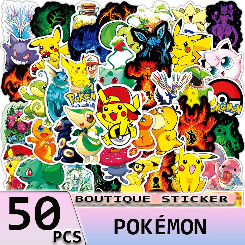 

50PCS Anime Pokémon Stickers Japan Pikachu For Laptop Refrigerator Motorcycle Bicycle Luggage Guitar Waterproof Deals for Kids