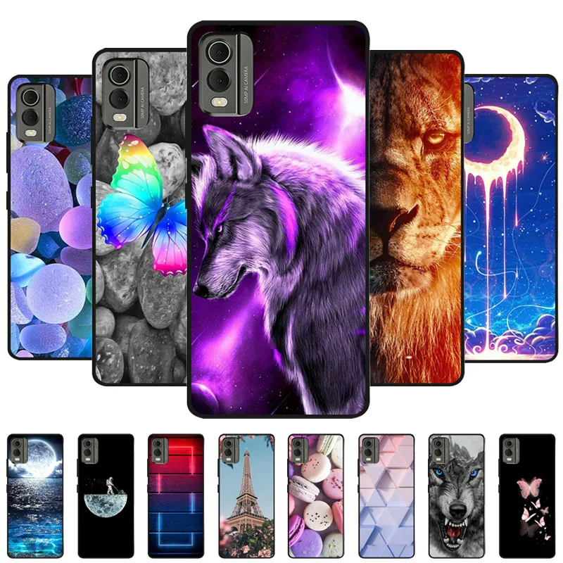 

For Nokia C32 Case Cute Fashion Painted Black Silicone Soft Back Cover Case For Nokia C32 Phone Case Cover C 32 6.5" Funda Capa