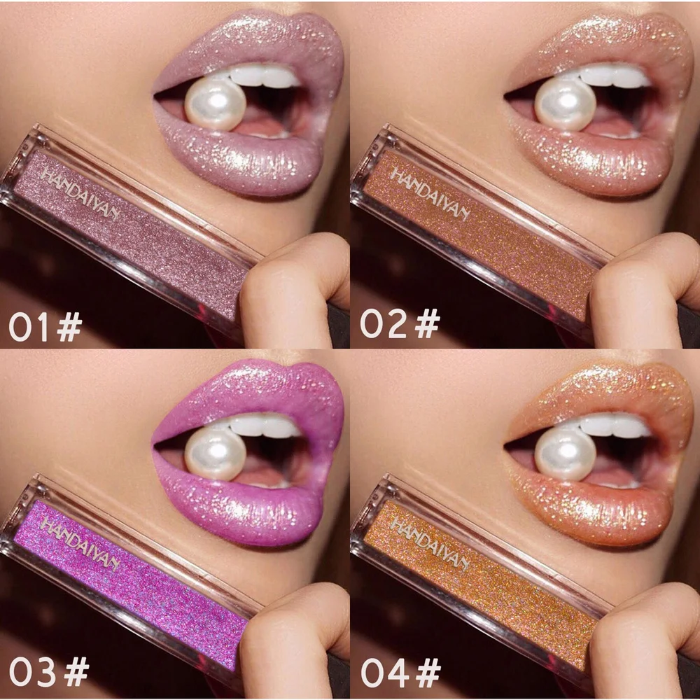 

HANDAIYAN Diamond Glitter Lip Gloss Lips Makeup Rainbow Nude Pearl Matte Liquid Lipstick Makeup Cosmetics Matt Lipgloss Batom