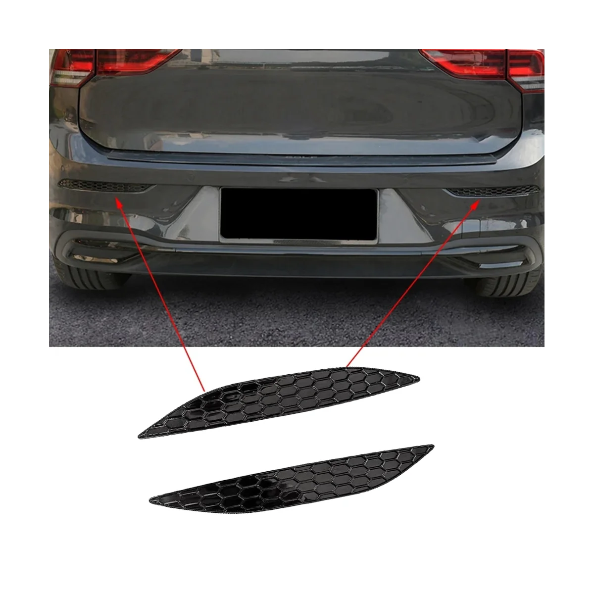 

2Pcs Car Styling Honeycomb Tail Rear Fog Light Cover Trim Sticker for VW Golf MK7 7R/Rline 2014-2018 Rear Bumper Strips